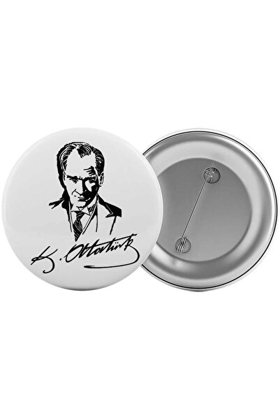 Saturn Atatürk İmzası Çanta Rozeti 20 Adet En Büyük Boy 5.8cm İğneli Broş