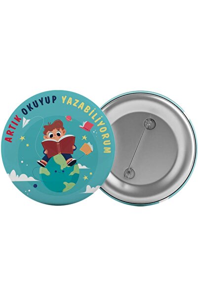 Saturn Artık Okuyorum Yazıyorum Çanta Rozeti 20 Adet En Büyük Boy 5.8cm İğnel...