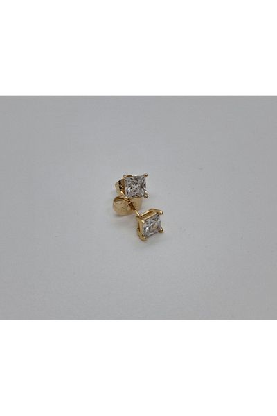 stainles steel 5 mm Baguette Stone Knob Steel Earrings