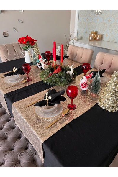 Ayd Home New Year's Copper Gold Sequined Runner - 45X130Cm Tableware Winter G...
