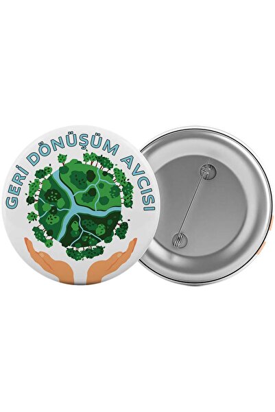Saturn Geri Dönüşüm Avcısı Çanta Rozeti 20 Adet En Büyük Boy 5.8cm İğneli Broş