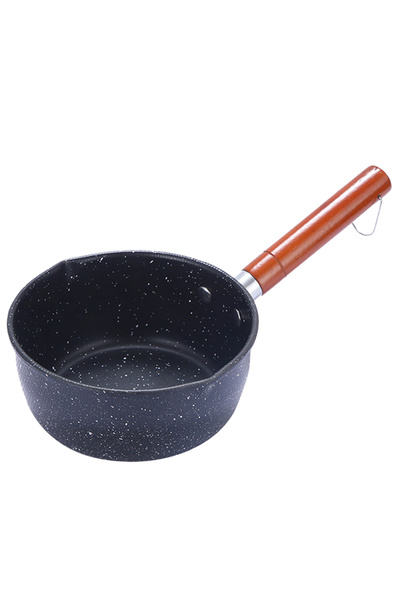 Alloet Black Non-Stick Sauce Pan Soup Pot with Pour Spout Milk Saucepan Wooden Handle Stick Proof Sauce Pan