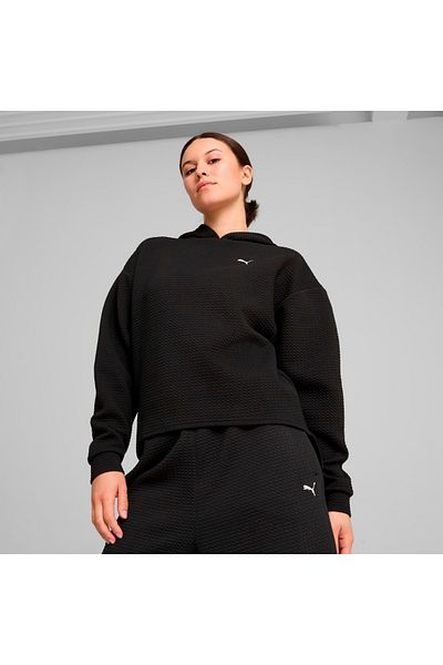 Puma Q4 Studio Текстуриран дамски черен суитшърт с качулка