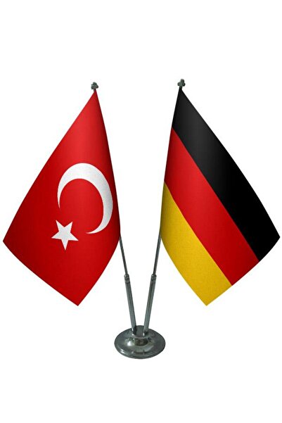 Saturn Masa Üstü Almanya Bayrağı Türk Bayrağı Ikili Krom Direk Masa Bayrak Seti