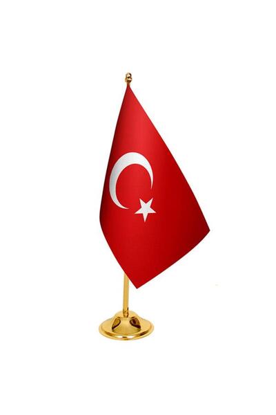 Saturn Masa Üstü Türkiye Cumhuriyeti Bayrağı Pirinç Direk Masa Bayrak Seti