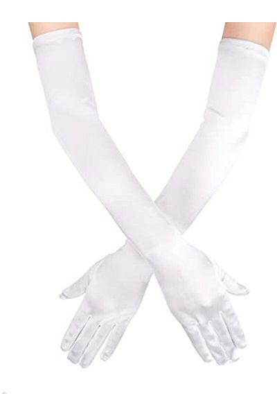 NW NessiWorld Nessiworld White Color Elbow Length Fabric Gloves 40 cm
