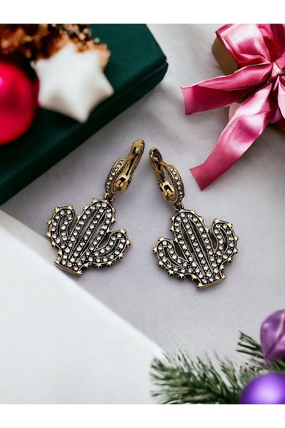 FAYRA ACCESSORIES Crystal Stone Cactus Figure Earrings