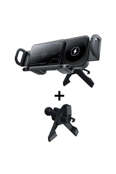 Choice شاحن سيارة لاسلكي أسود اللون، ثنائي الملفات، شاشة قابلة للطي، حامل شحن...