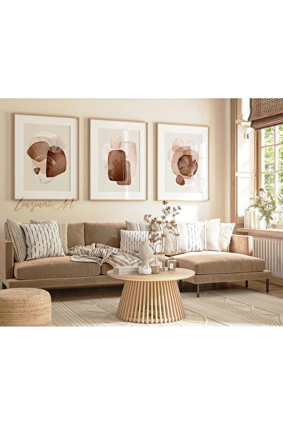 woodhomeworks Ahşap Çerçeveli 3 Lü Soyut Tablo Home Ev Salon Oturma Odası Yat...