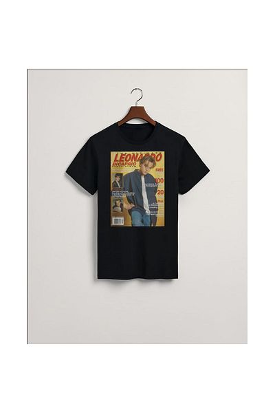 MarkaTurko Tricou unisex din bumbac pieptănat cu imprimeu Leonardo Dicaprio, negru, cu design special 1105-85