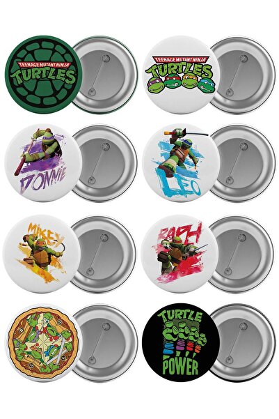 Saturn Ninja Kaplumbağalar Çanta Rozeti Seti 8 Adet En Büyük Boy 5.8cm İğneli Broş