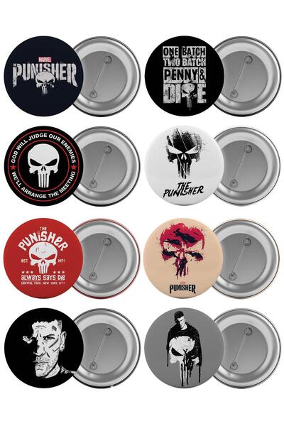 Saturn The Punisher Çanta Rozeti Seti 8 Adet En Büyük Boy 5.8cm İğneli Broş