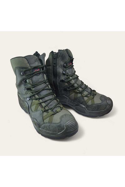 LIGHTINGHM Military Camping Tactical KHAKI Τακτικές χειμερινές μπότες εξωτερικού χώρου από συνθετικό δέρμα με φερμουάρ