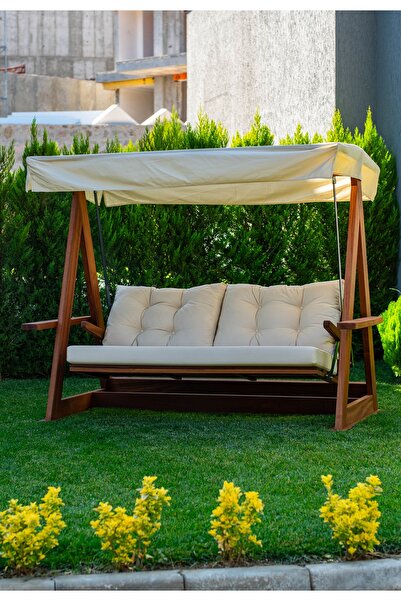 WOODMAN FURNITE & WOOD LİA TROPIC AHŞAP BALKON BAHÇE SALINCAĞI MASİF MAUN AĞACI 300 KG KAPASİTELİ SÜNGERLİ