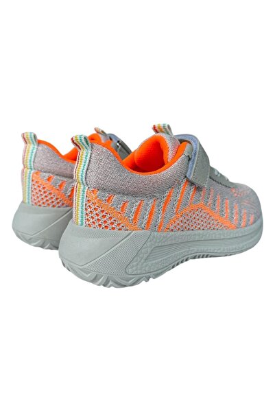 Liger Çocuk Örgülü Bağcıklı Cırtlı Spor Ayakkabı GRİ-TURUNCU