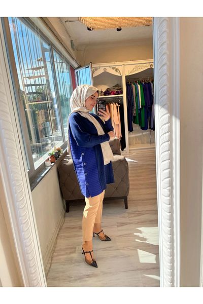 Invee Invee 6884 Quilted Detailed Knitwear Tunic - Navy Blue