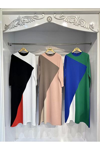 Invee Invee 6989 Geometric Sax Knitwear Dress