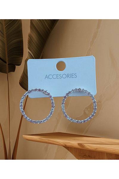 mos&more Crystal Stone Ring Women's Evening Dress Earrings Diameter 2.5cm