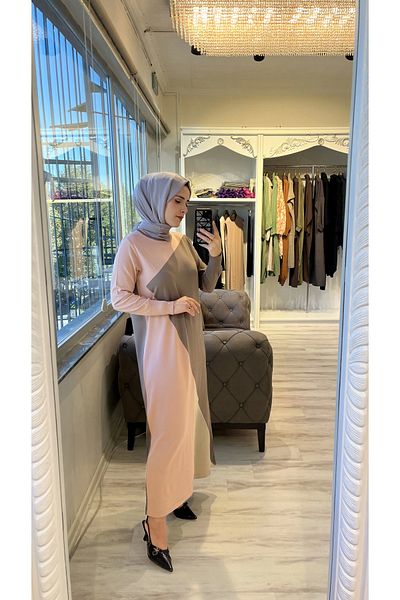 Invee Invee 6989 Geometric Salmon Knitwear Dress