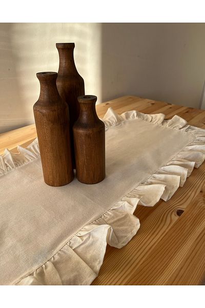 mudita home design Thin Linen Vintage Runner - Frilly Raw Linen Runner, Natural Cotton Ranir