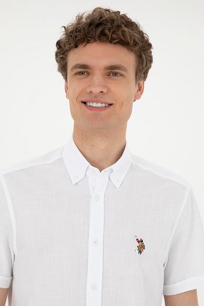 U.S. Polo Assn. Ανδρικό λευκό κοντομάνικο πουκάμισο 50282582 -VR013