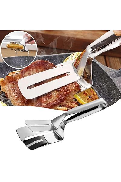 Choice Silver Multifunctional Food Tongs Stainless Steel BBQ Bread Clip Durable Frying Shovel Clip Fried Fi