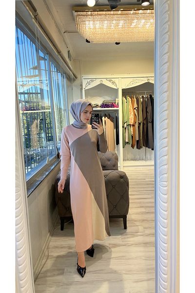Invee Invee 6989 Geometric Salmon Knitwear Dress