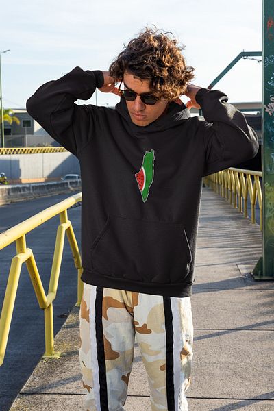 Nulivez 2 Thread Palestine Design Printed Hooded Unisex Oversize Sweatshirt with Kangaroo Pocket