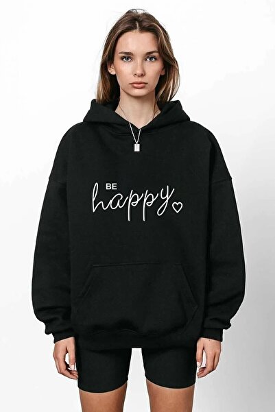 HOFFNUNG Be Happy Printed Hooded Sweatshirt