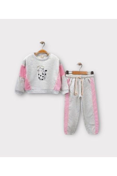 LİTTLE ANGELS Girl's Tracksuit Set with Cat