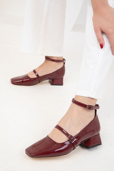 SOHO Claret Red Patent Leather 19782 Model Classic Women's Heeled Shoes