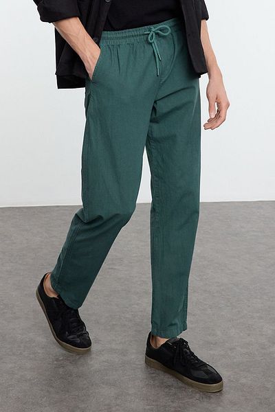 Trendyol Collection Khaki Color 100% Cotton Regular Fit Trousers - Tie-Up Elastic Waist, Tmnaw25Pl00014