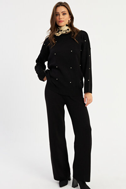 Cool & Modest Damen-Set mit schwarzen Steindetails – MYİL10