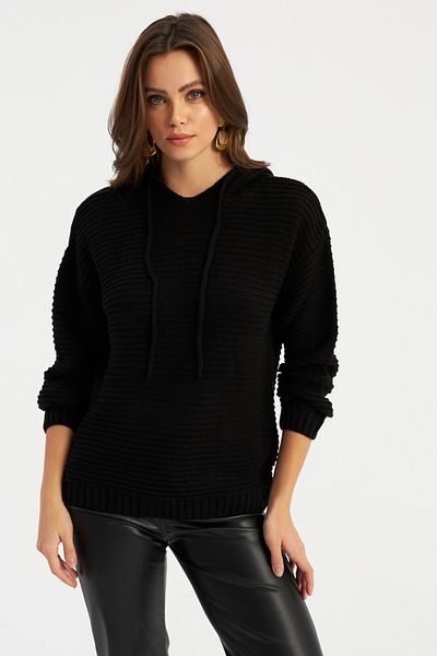 Cool & Sexy Bluză neagră de damă cu glugă SMT2419