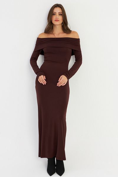 Cool & Sexy Γυναικείο Maxi Φόρεμα Madonna Collar Brown - LIK10