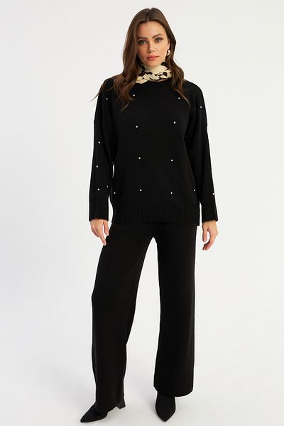 Cool & Modest Black Stone Detailed Women's Set - Myi̇l10