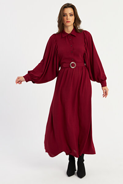 Cool & Sexy Burgundy Belted Women's Maxi Dress - Asf15