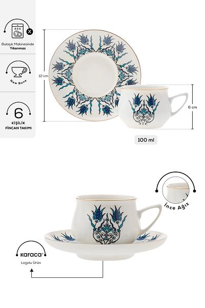Karaca Bursa 6-Personen-Kaffeetassen-Set 90 ml
