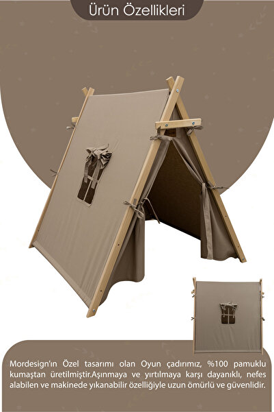 mordesign Çocuk Oyun Çadırı, Kreş/Anaokulu Oyun Alanı, Ahşap Oyun Çadırı, Pencereli Ev Çadır, House Play Tent