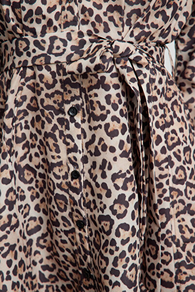 Trendyol Collection Καφέ*001 Κοντό / Μίνι Υφαντό Φόρεμα με ριγέ ζώνη TWOAW25EL00154