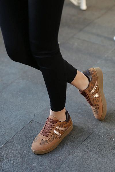 EREN SHOES BAG (Selnda) Leopard Patterned Suede Sneaker Women's Sneakers