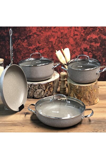 KORKMAZ Granit Browni 7 Parça Tencere Seti A2900