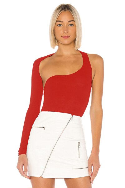 By Kul Design Red Asymmetrical Silk Jersey Women's Bodysuit