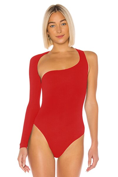 By Kul Design Red Asymmetrical Silk Jersey Women's Bodysuit