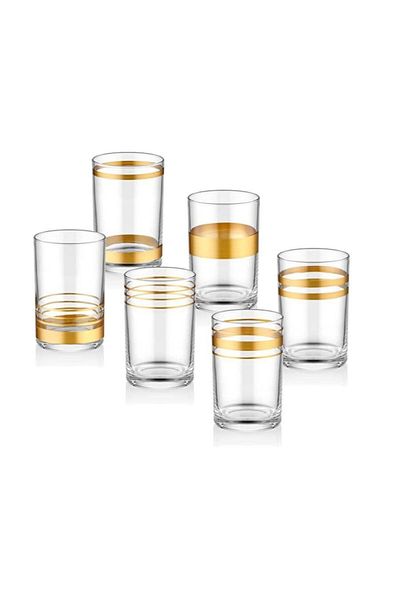 The Mia Lines013 - Set of 6 Coffee Colored Side Water Glasses - Gold