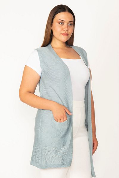 Şans Plus Size Vest - Gray - Double-breasted