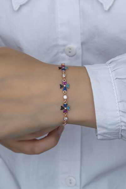 Nereze 925 Ayar Gümüş Mix Taşlı 3'lü Yonca Bileklik