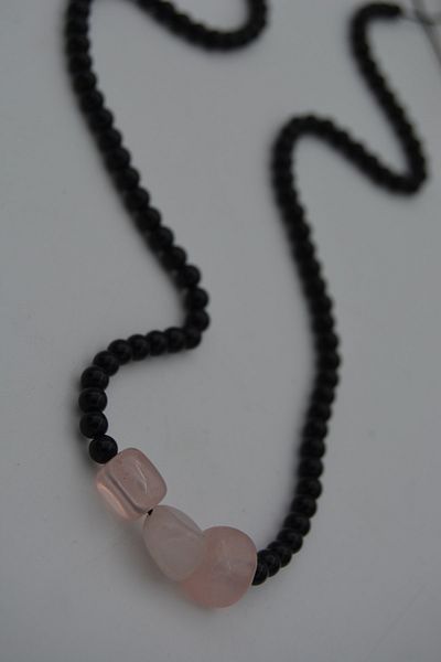 Stoneage Jewellery Pink Quartz and Onyx Stone Metal Free Necklace