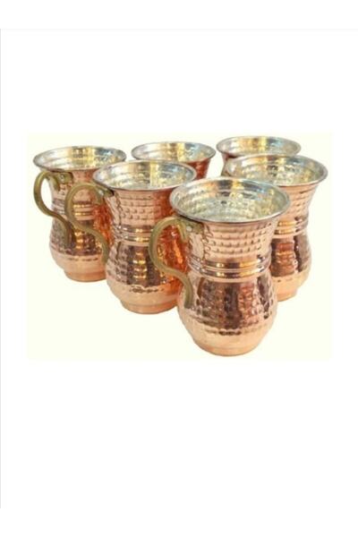 Genel Markalar 6 Adet Erzincan Dövme Bakır Ayran Su Kahve Meşrubat Bardağı