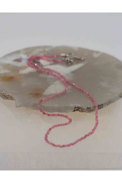Mucize Taş Pembe Turmalin Taşı Ince Doğaltaş Kolye 2mm